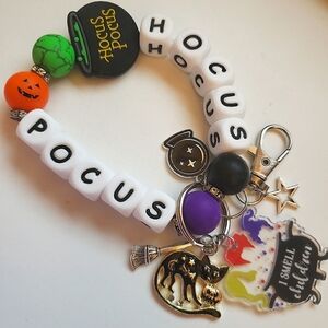 Handmade Halloween Hocus Pocus Silicone Focal Bead Wristlet Keychain Bracelet